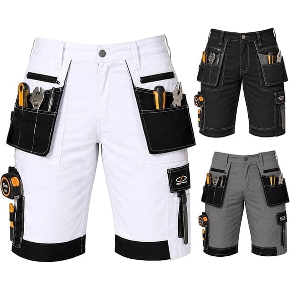 Mens Cargo Tactical Shorts Lightweight Triple Stitched Durable|White-32