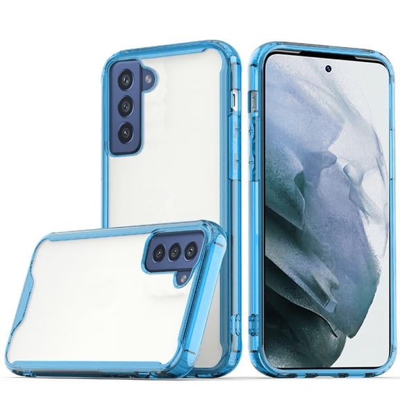 For Samsung Galaxy S22 Plus Colored Shockproof Transparent Hard PC TPU Hybrid Case Cover - Clear/Blue