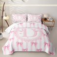 thumbnail image 2 of Manfei Girls Kawaii Bow Knot D Personalized Initial Twin Quilt Set,Teens Women Cute Ribbon Bow Tie Stripes Twin Coverlet Set, 2 of 7