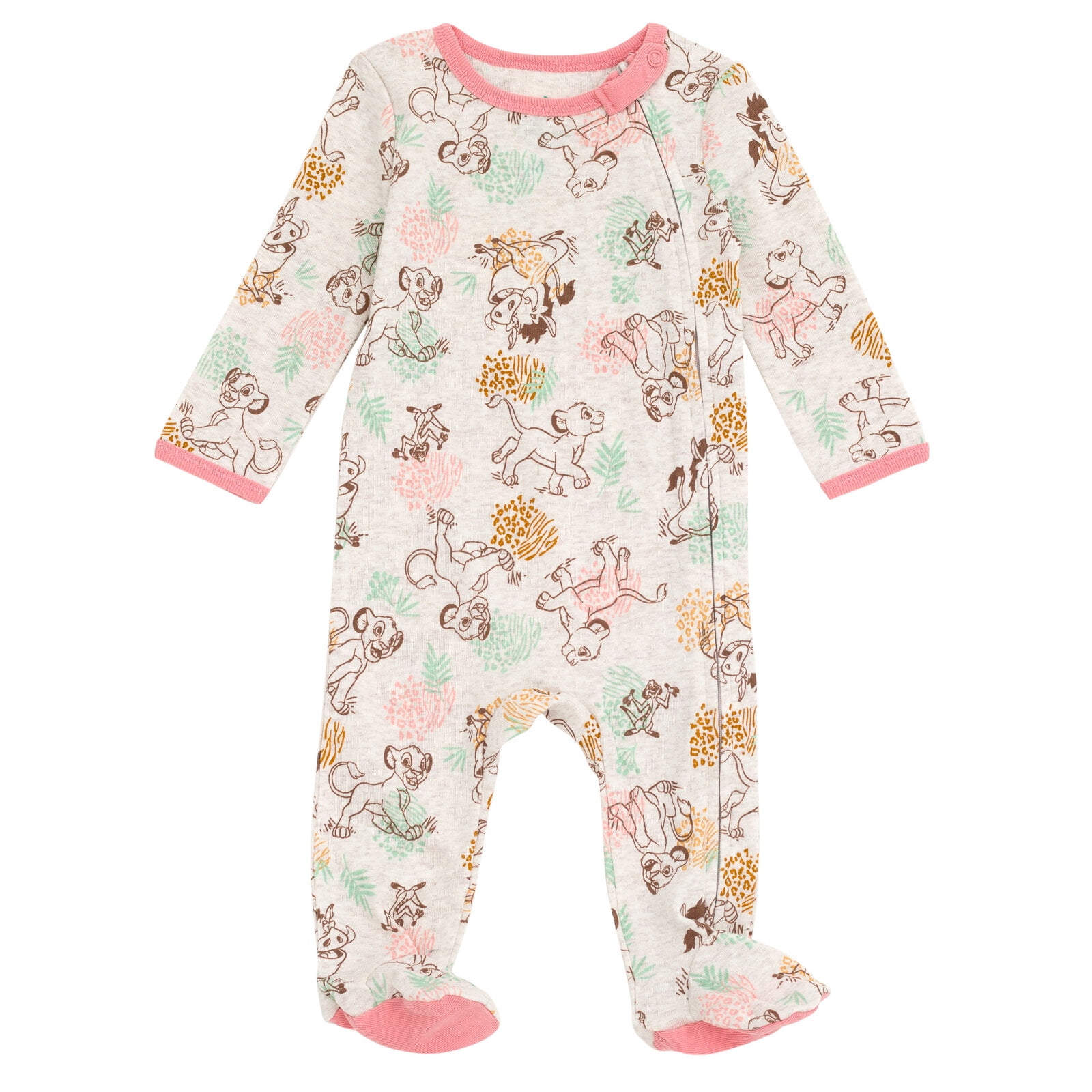 Disney Lion King Baby Girls' 2-Pack Footed Sleep N' Play Coveralls Lion Pink Oatmeal
