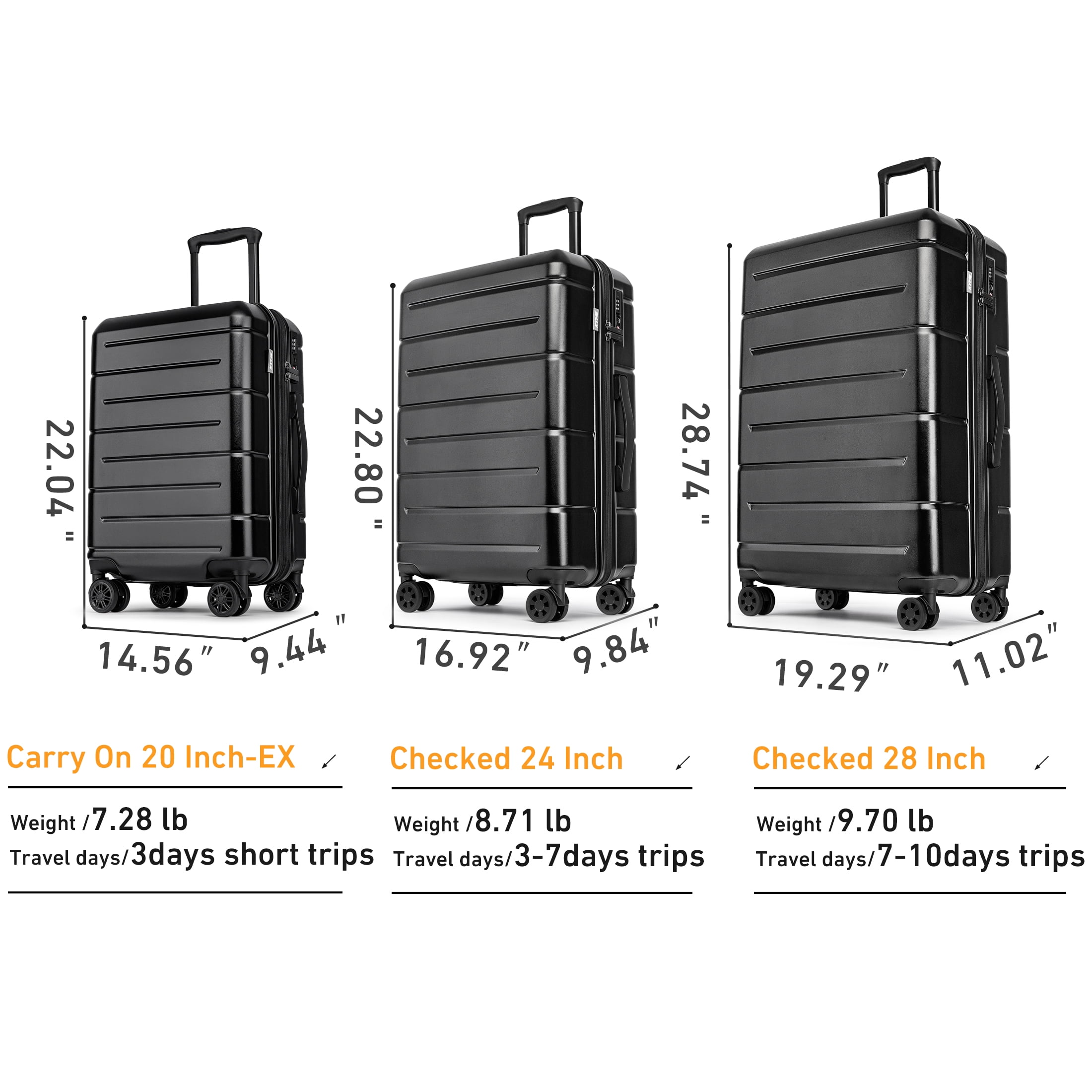WEPLUS 3 Piece Hardside Carry On Luggage Sets TSA Lock Spinner Wheels 20"24"28" Suitcase with Cup Holder