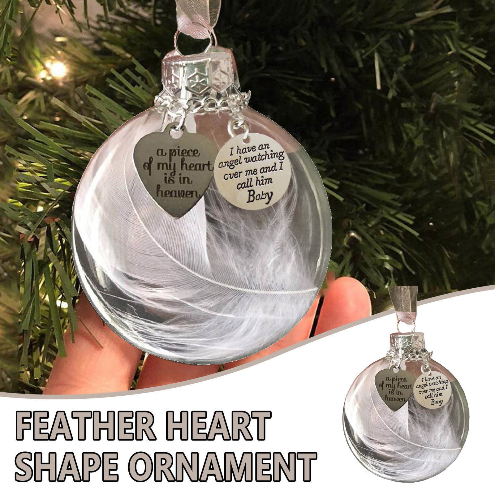 In Memory Decoration Keepsake Glass Christmas Tree Ornament Our Angel Feather Teardrop Bauble 