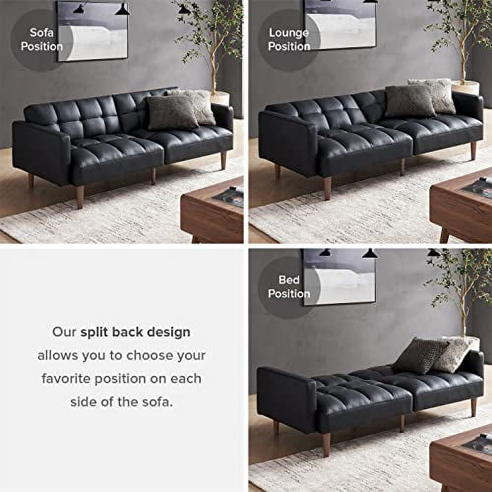 Mopio Aaron Futon Convertible Sofa Sleeper Futon with Arms Split Back Design 77.5" Midnight Black Faux Leather