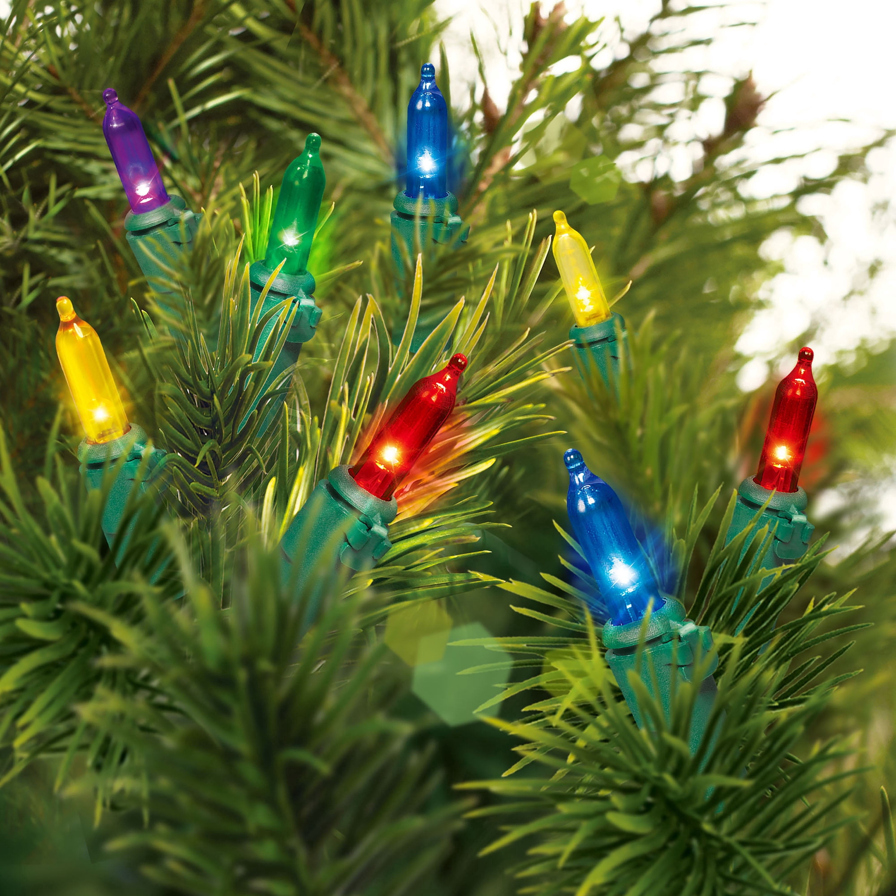 Indoor/Outdoor 200-Count LED 8-Function Sync Mini Christmas String Lights, Multicolor, Green Wire, 41.1', by Holiday Time
