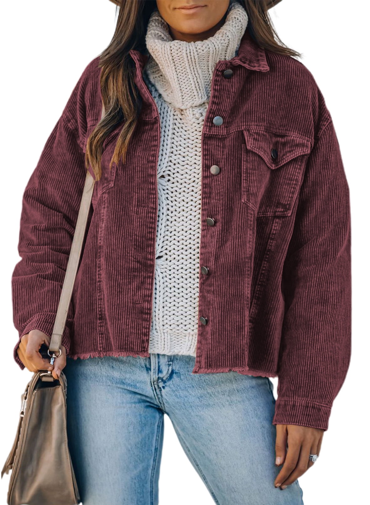 Eytino Womens Corduroy Jackets Button Down Long Sleeve Casual Shacket