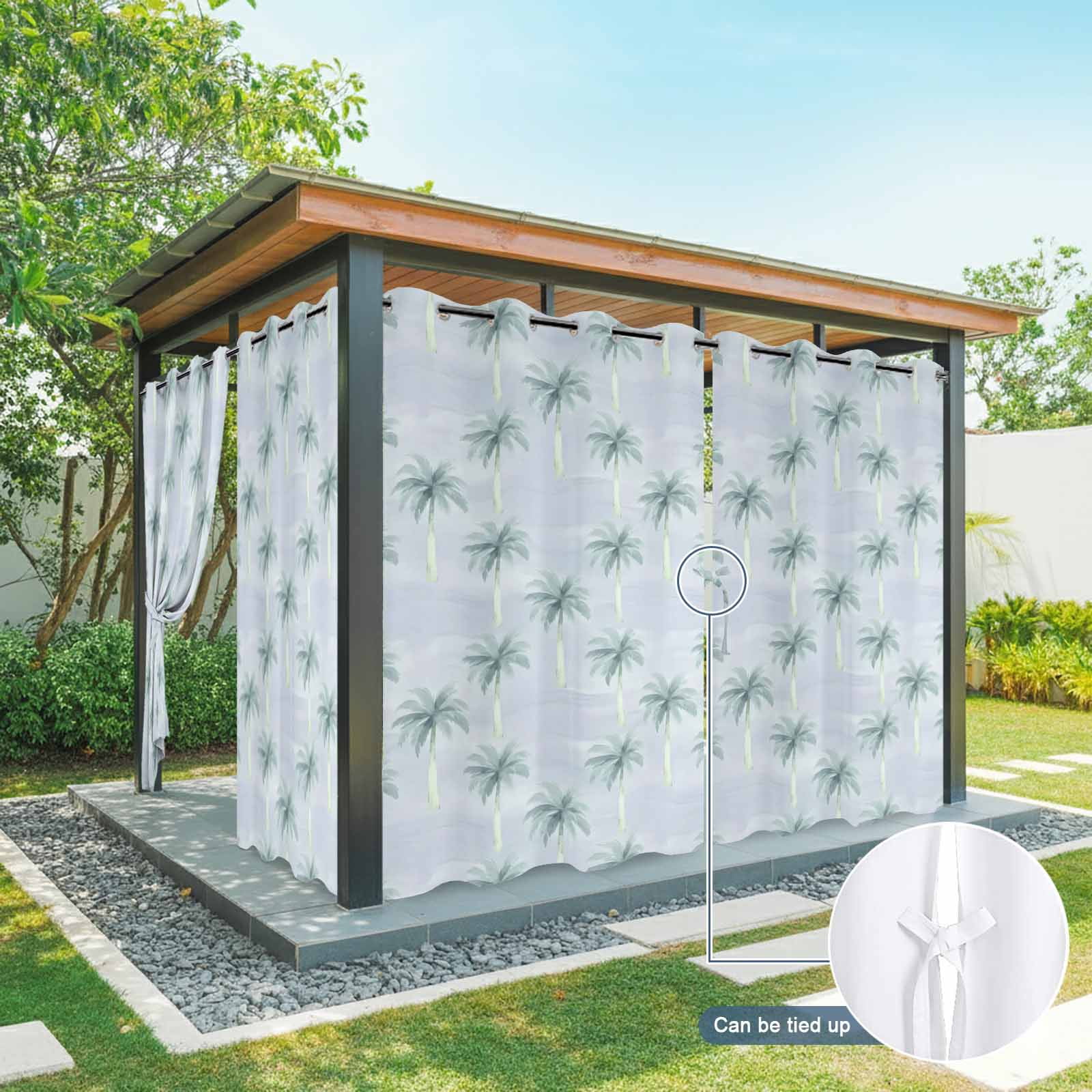 Palm Trees Outdoor Curtains for Patio, Summer Watercolor Tropical Tree Grey Blue Sunshade Privacy Drapes Grommet Waterproof Outside Curtains for Porch/Cabana/Balcony 54"x 108", 1 Panel
