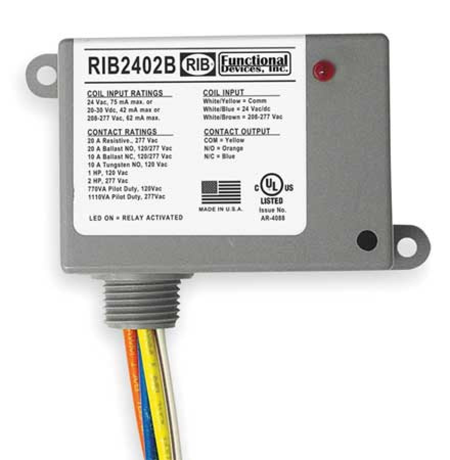 FUNCTIONAL DEVICES INC/RIB RIB01P30 Enclosed Pre-Wired Relay 20A@300Vac Dpst 