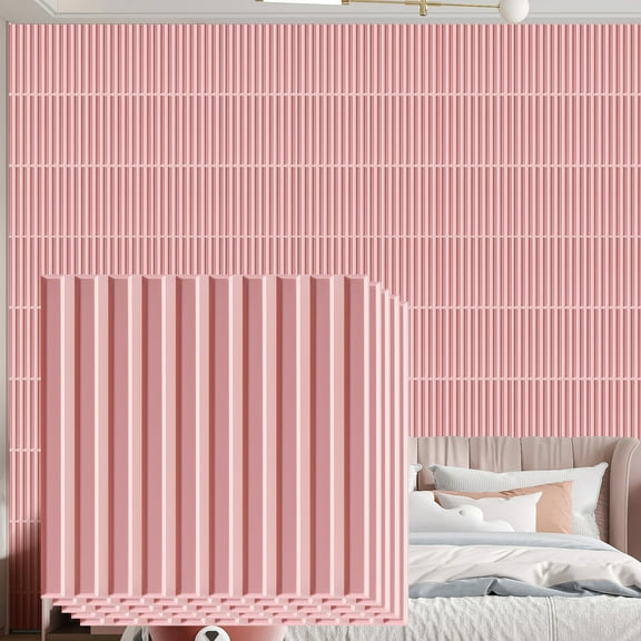 FLOLEOPA Slat Wall Panel, 3D Fluted Textured Panel 30-Tile 11.8 x 11.8in - Black/White/Gray/Pink 