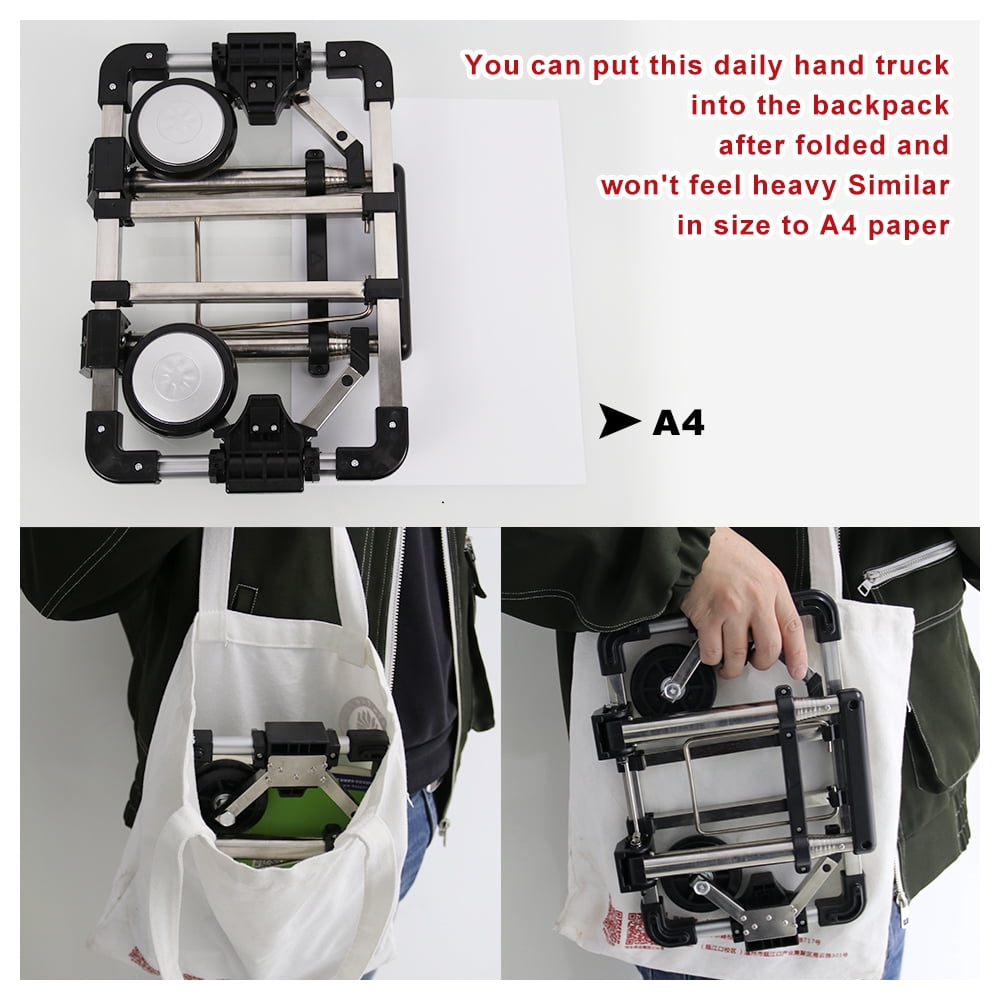 RULLINE Folding Hand Truck, Compact, Mini Lightweight for Travel/Auto/Moving/Office Use,12in.Hx9in.W Fits Most Backpacks- 55lbs Lightweight Hand Truck With Black Bag