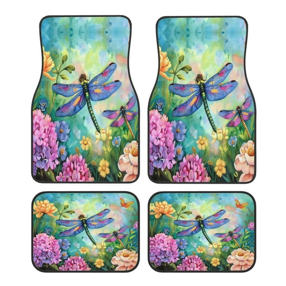 KAKALAD Dragonfly Garden Spring 04 Car Floor Mats 4PC Set Carpet Protection, Universal Fit for Car SUV VA & Truck, Vehicle Front & Rear