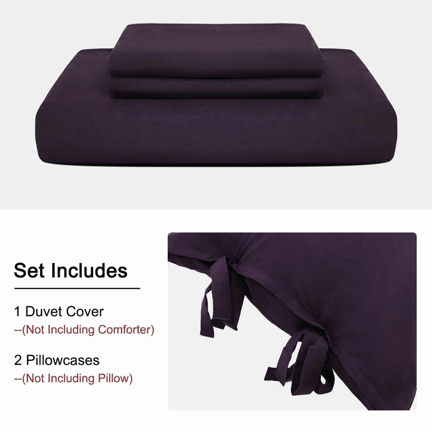 Unique Bargains 3-Pack Bow Tie Duvet Cover Bedding Set Queen Dark Purple