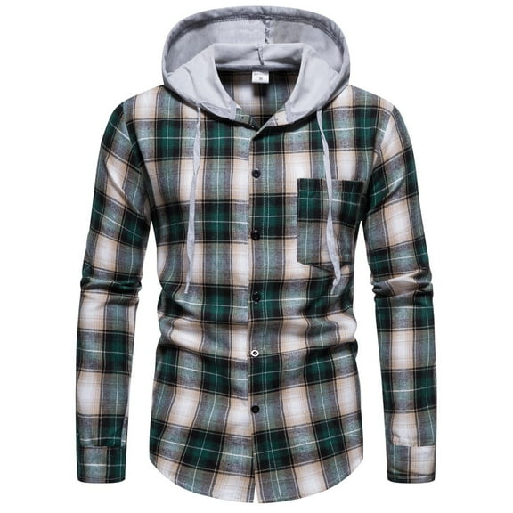 TOWED22 Men's Flannel Shirts Long Sleeve Hoodie Long Sleeve Casual Buffalo Plaid Button up Shirt with Pocket(Green,XL)