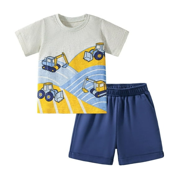 Hienoo Toddler Boys Outfits Excavator Print Short Sleeve T Shirt Shorts Set, Sizes 2-8