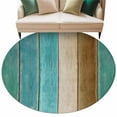 thumbnail image 2 of 8ft Round Rug, Teal Blue Brown Non-Skid Rubber Backing Large Area Rugs - Living Room Bedroom Home Office, Vintage Farmhouse Art Wooden Retro Indoor Floor Mat Carpets Washable Rug, 2 of 9