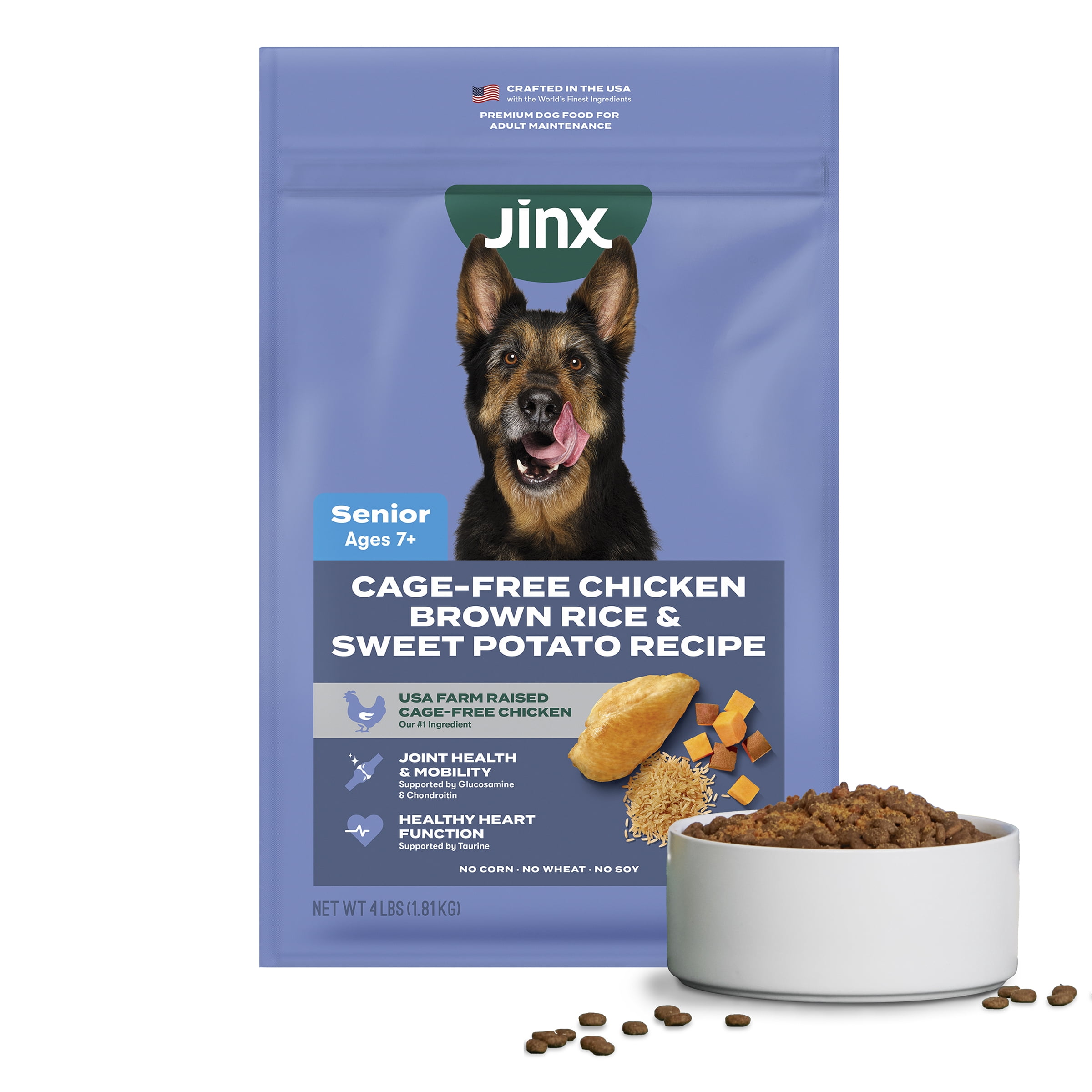 Jinx Senior Chicken, Brown Rice, & Sweet Potato Kibble, 4 lb