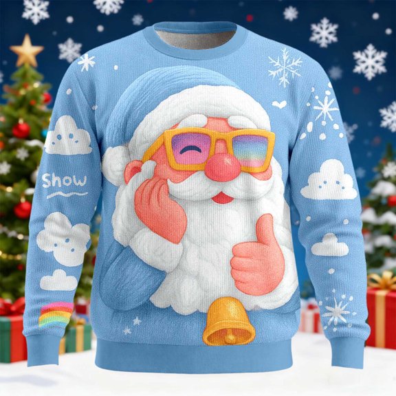 Christmas Sweater Men Funny Santa Graphic Sweater Christmas Sweatshirt Couples Xmas Party Pullover Shirts