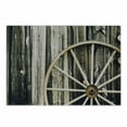 thumbnail image 1 of Barn Wood Wagon Wheel Cutting Board, Wooden Barn Door and Vintage Rusty Wheel Rustic Home Farm, Decorative Tempered Glass Cutting and Serving Board, Small Size, Black Pale Brown, by Ambesonne, 1 of 1