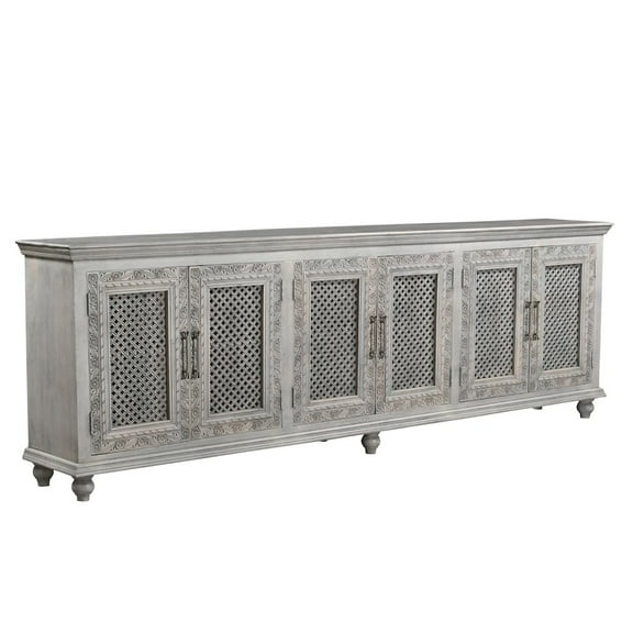 Taran Designs Isabella 6-door Carved Solid Wood Sideboard in Gray