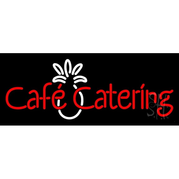 Cafe Catering LED Neon Sign 13 x 32 - inches, Black Square Cut Acrylic Backing, with Dimmer - Bright and Premium built indoor LED Neon Sign for café and stroefront.