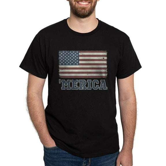 CafePress - Merica Flag Vintage Dark T Shirt - Men's Classic Graphic Cotton T-Shirt