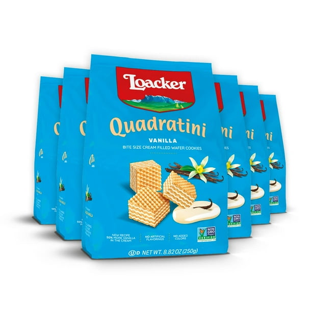 Loacker Quadratini Vanilla, NonGMO CreamFilled CreamFilled BiteSize Wafer Cookies, 8.82 oz