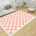 thumbnail image 2 of Area Rugs for Bedroom Living Room, 5' x 6.6' Ft Checkered Rug Retro Checkerboard Moroccan Rug Lightweight Outdoor Washable Carpet Rustic Decor for Living Room Bedroom Kitchen Patio(Pink/White), 2 of 9