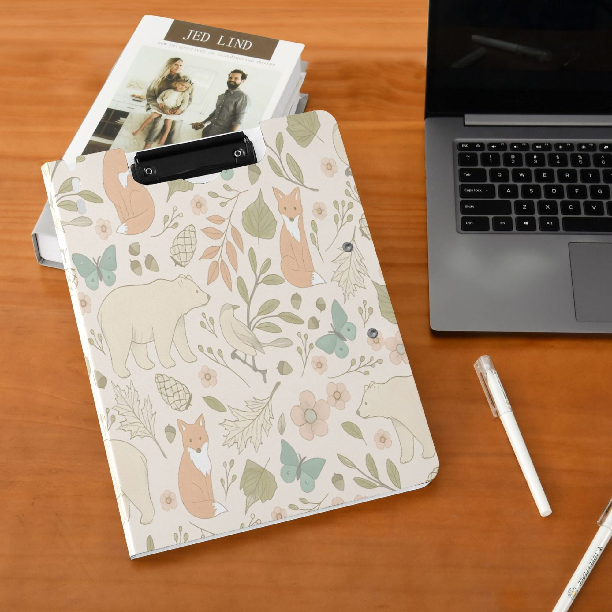 FORMRS A4 Clipboard Folder with Pen Holder Horizontal Foldable School Office Binder, Forest Pastel