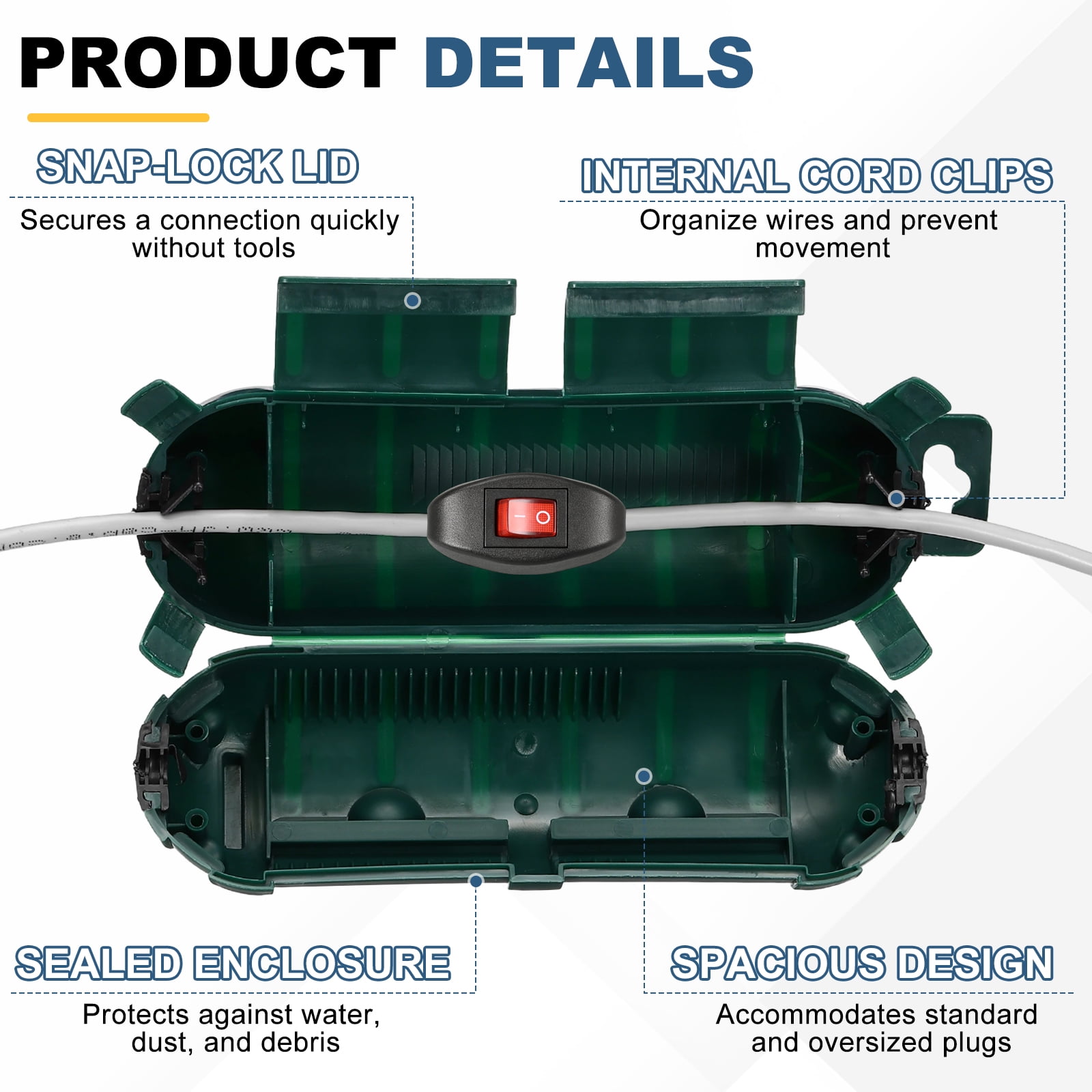 Uxcell 4Pcs Outdoor Extension Cord Safety Cover, IP55 ABS Green Waterproof Electrical Connection Box Outdoor Plug Cover Protector for Socket, Christmas Holiday Light, 9.06 x 2.66 x 2.66in