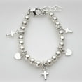 thumbnail image 2 of White Pearls with Sterling Silver Cross and Heart Charms Bracelet, 2 of 3