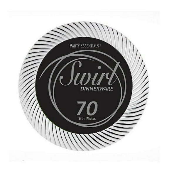 1 - Party Essentials 6" Swirl Plates - White & Silver 70 Ct.