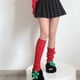 thumbnail image 4 of Women Girls Ribbed Knit Red Stirrup Leg Warmers Winter Warm Solid Color Yoga Ballet Slim Foot Cover Knee High Socks, 4 of 4