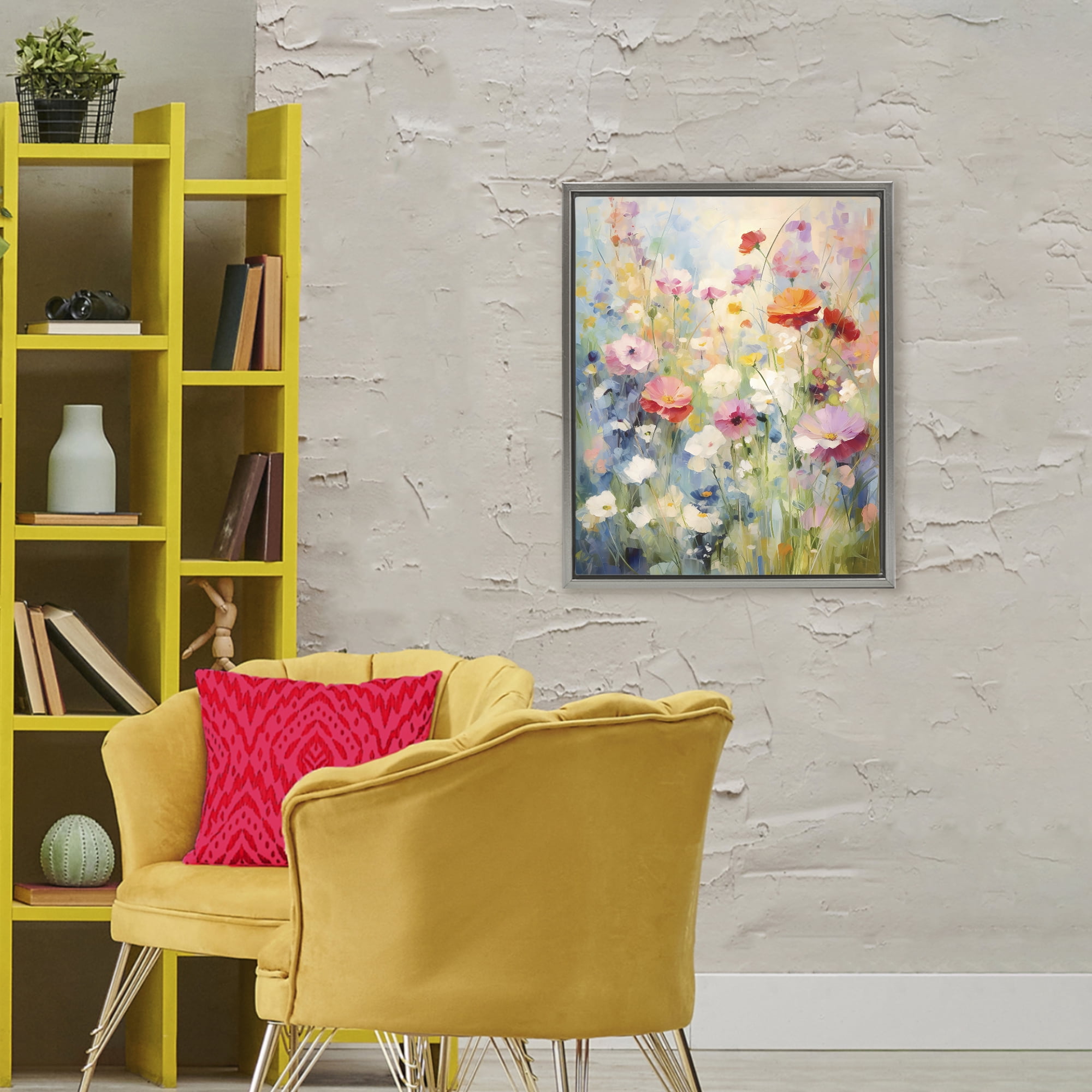 Stupell Industries Wildflower Breeze Impression Gray Framed Floater Canvas Wall Art, design by Creative Studio
