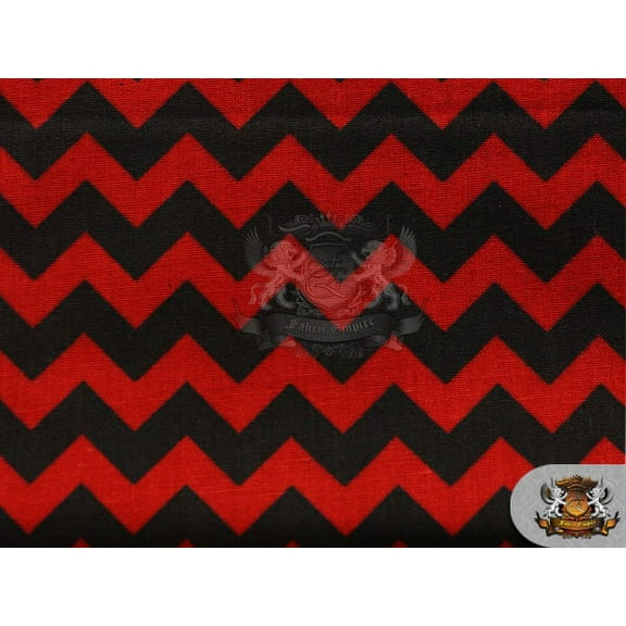 Polycotton Printed ZIGZAG BLACK RED Fabric / 60" Wide / Sold by the Yard