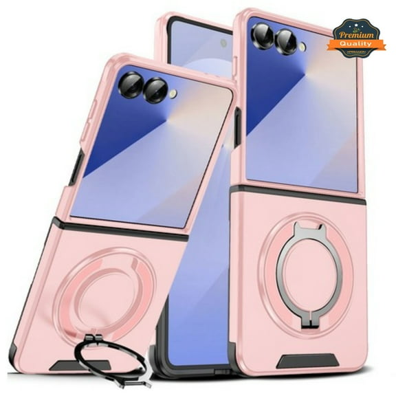 Phone Case for Samsung Galaxy Z Flip 7 Hybrid Case with 360° Magnetic Ring Stand, Camera Slide Protector & Compatible with MagSafe Cover Fit for Galaxy Z Flip 7 (Pink)