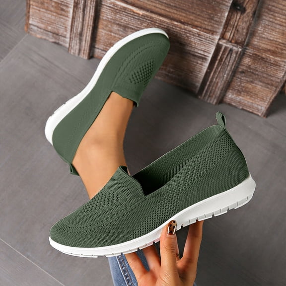 Domzle Loafers for Women Comfort Slip On Walking Shoes Knit Dressy Comfortable Business Casual Work Flats Green