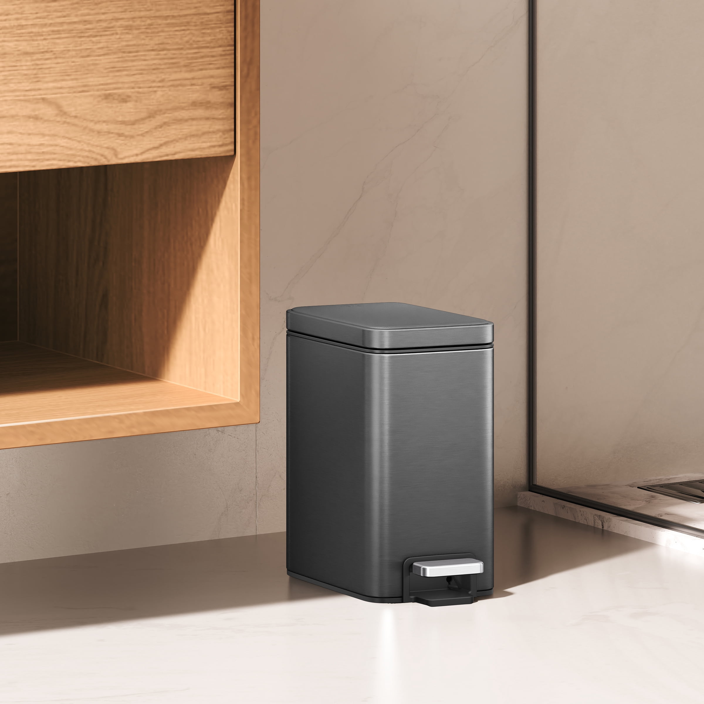 EKO Genie Bathroom Trash Can 2 Pack, 1.3 Gallon Stainless Steel, Gun Metal with Sample Trash Bags Included
