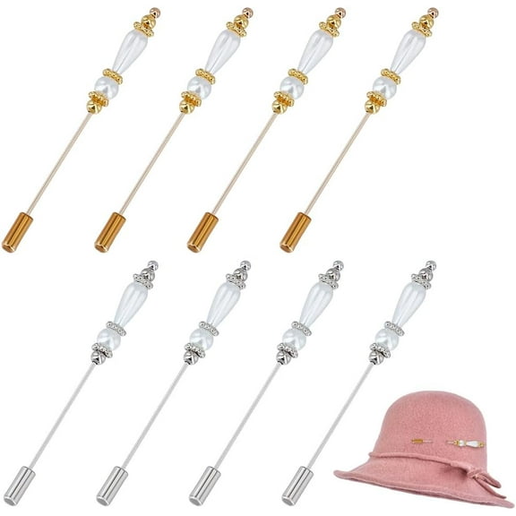 8Pcs Pearl Hat Pin 2.9 Inch Platinum/Gold Lapel Pin for Shirt and Suit Vintage Tie Pin Stick Imitation Pearl Brooches Brooch Jewelry Hair Accessories Colorful DIY