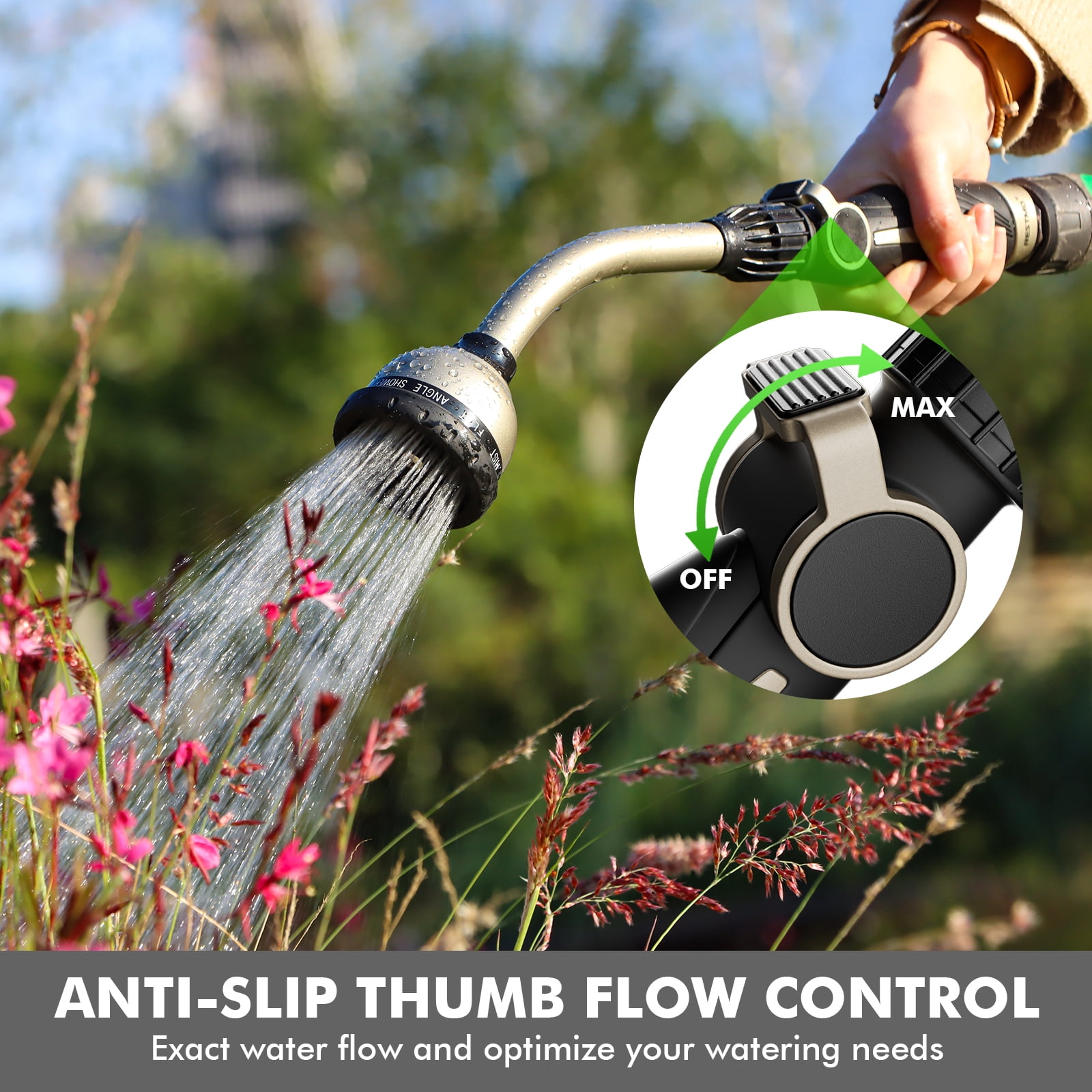 Restmo Garden Hose Wand with 10 Spray Patterns, 15-Inch Hose Nozzle Sprayer, Watering Wand Heavy Duty With Thumb Flow Control