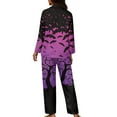 thumbnail image 2 of Renewold 2 PCS Purple Forest Bats Long Sleeve Pajamas T-Shirt Stretchy Pants Set with Pockets Halloween Winter Button Sleepwear Thermal Women Home Wear Loungewear Size 2XL, 2 of 6