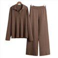 thumbnail image 3 of Conjuntos de Dos Piezas para Mujer, Sudadera de Larga con Cuello en V y Pantalones Anchos, Conjuntos de Chándal para Estar en Casa Marrón M, 3 of 8