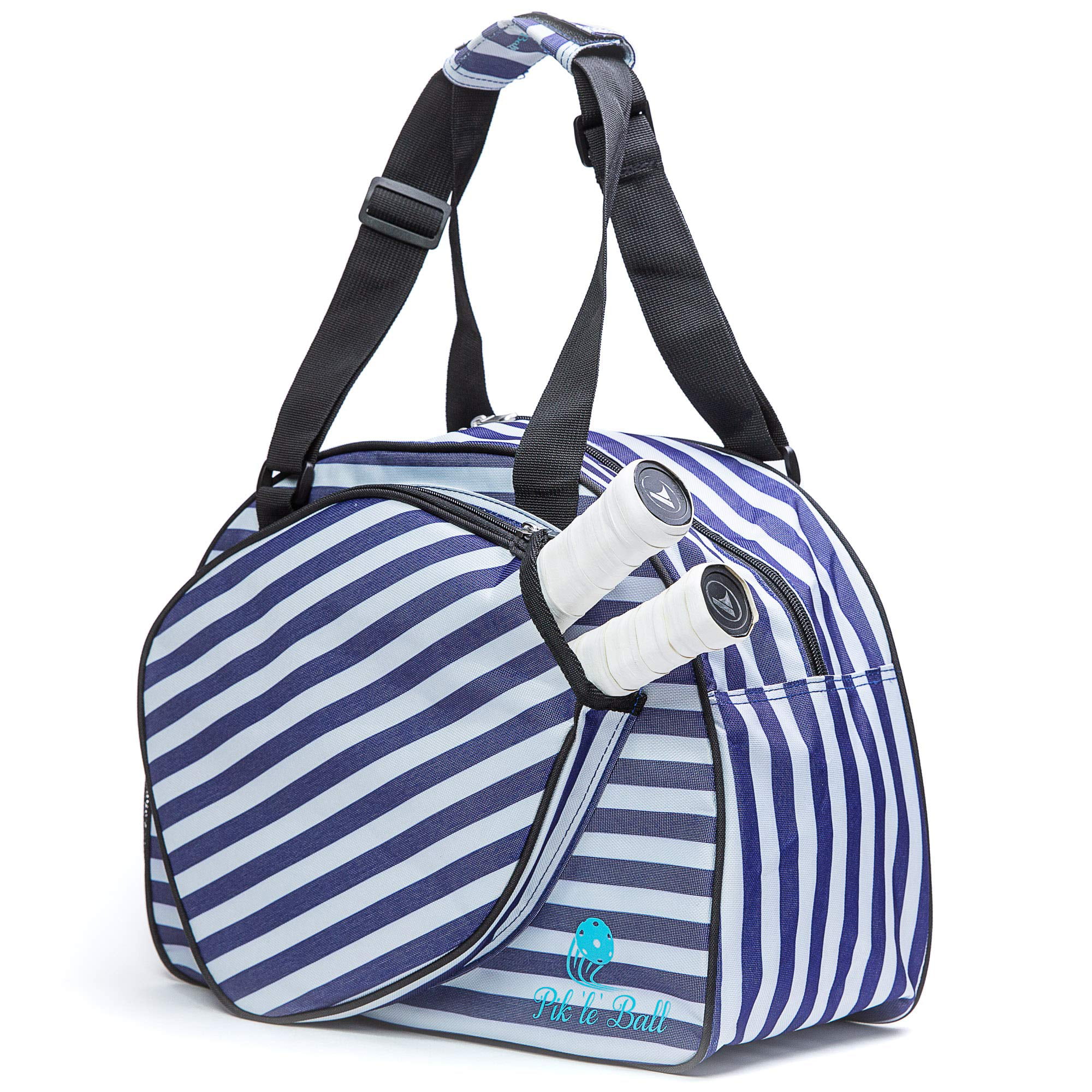 Striped Women's Duffle Bag Blue & Wht Made exclusively for Pickleball! 