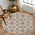 thumbnail image 2 of Round Rugs 5 Ft, Brown Flowers Non Slip Area Rugs for Kitchen Bedroom Entryway, Vintage Country Abstract Floral Patterned Washable Carpet Runner Rug Floor Mats for Bedroom Home Decor, 2 of 8