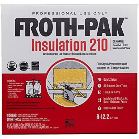 Froth-Pak 210 Spray Foam Insulation Kit, 9ft Hose. Insulates Cavities, Penetrations & Gaps Up to 2" Thick. Yields Up to 210 Board ft. Two Component, Polyurethane, Closed Cell