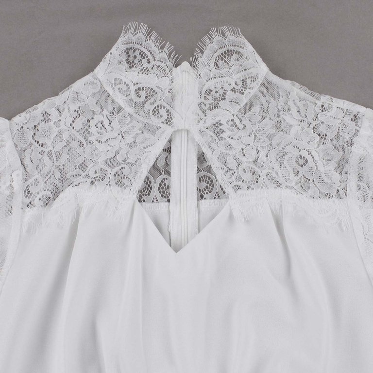 QUYUON Women White Graduation Dress Elegant Formal Crew Neck Floral Lace  Short Sleeve Cocktail Dress Front Hollow Out Evening Party Wedding Guest A- Line Swing Dress, White XXL - Walmart.com