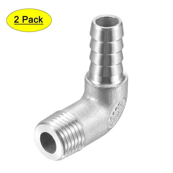 304 Stainless Steel Hose Barb Fitting Elbow, 10mm Barbed x G1/4 Male Pipe Connector  for Water Fuel Home Brew, Pack of 2