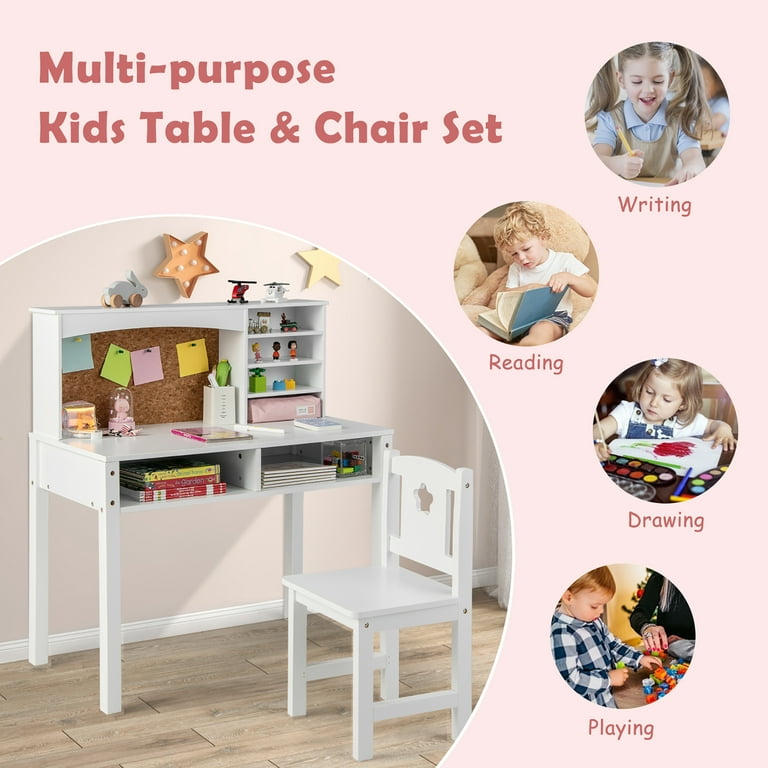 Costway Kids Desk & Chair Set - Study Workstation with Hutch