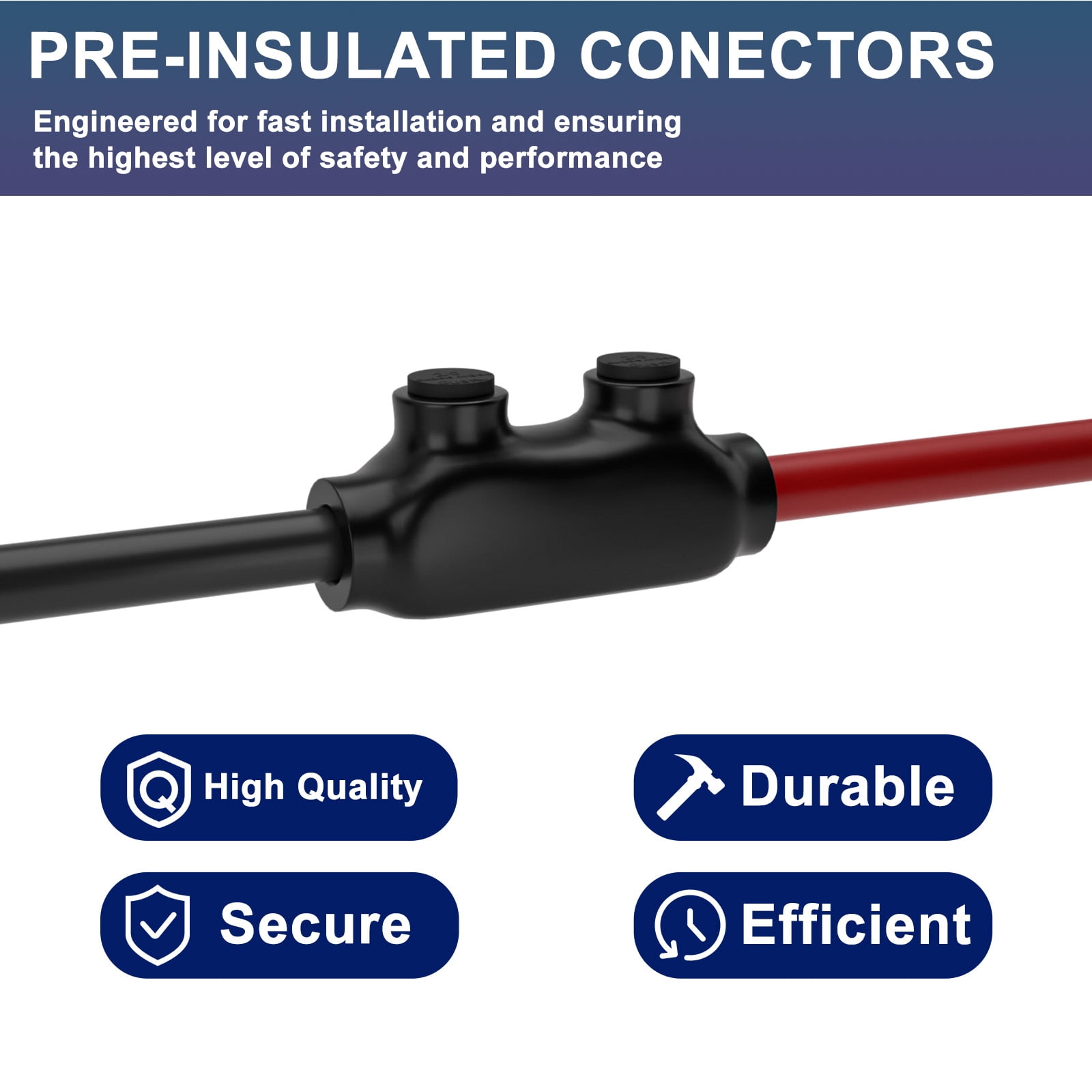 2 Port Insulated Wire Connectors Black Splice Connector 2/0-6 AWG Multi Cable Connector Dual Sided Entry Cable Splicers with Oxide Inhibitor UL Listed - 5 Pack