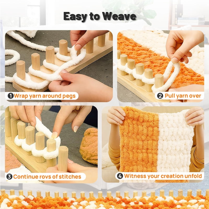 PUKNLY Chunky Blanket Loom, 46" Adjustable Chunky Yarn Loom Kit, Wood Knitting Loom for DIY Blankets, User-Friendly Blanket Making Kit for Home Decor & Stress Relief