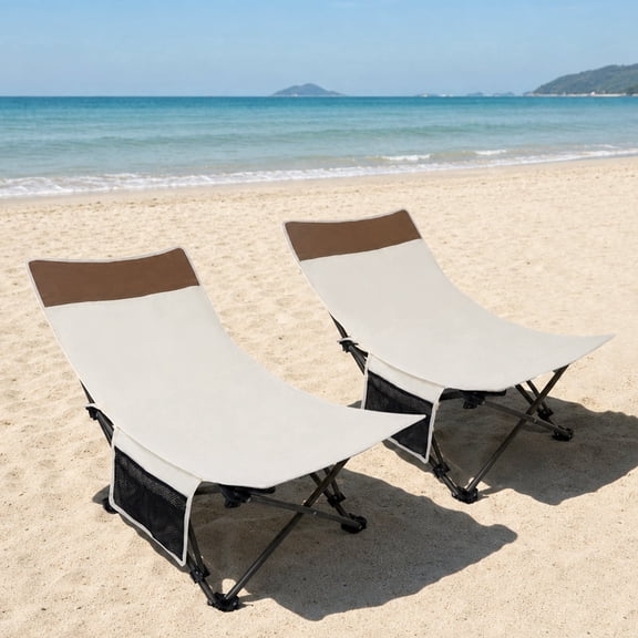 WTVIDAS Backpack Beach Chairs 2 Pack with Adjustable Backrest & Side Pocket, Low Folding Camping Chairs for Adults.Portable Reclining Chairs for Beach, Travel