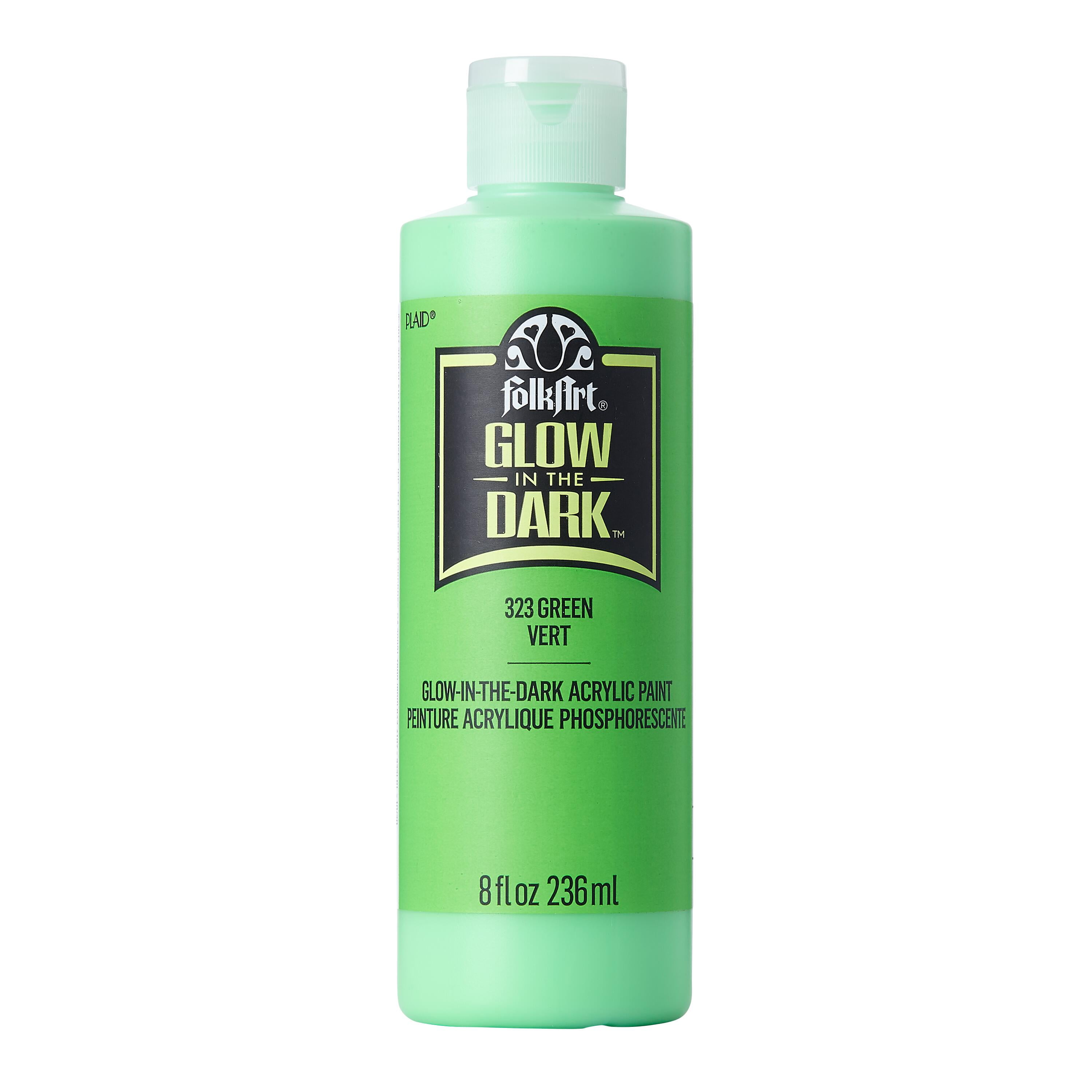 (3 pack) FolkArt Glow-in-the-Dark Acrylic Craft Paint, Matte Finish, Green, 8 fl oz